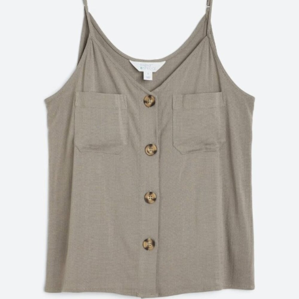 Market & Spruce Elsa Olive Front Button Cami Tank Women's XL